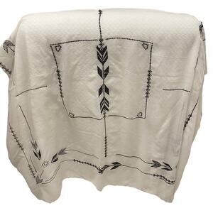 Ann Taylor Loft White Wrap with Black Embroidery and Corner Tassels Scarf